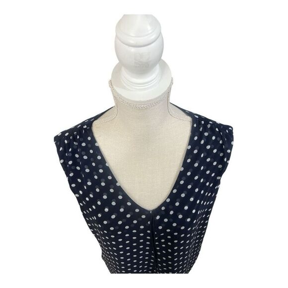 Adele & May Women Blouse Size XL Sleevless Blue White V-Neck Polka Dots Layered - Picture 7 of 11